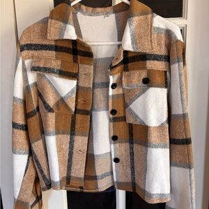 Plaid Tan and White Women's Jacket